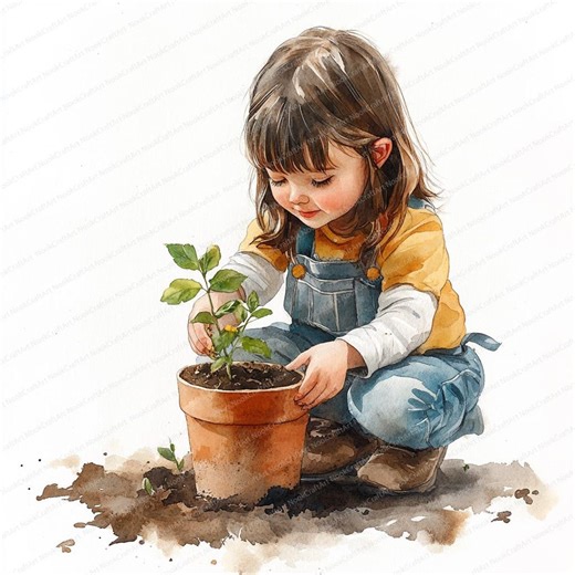 20 Planting Seeds Clipart | Child Gardening Illustration | Printable Watercolor Clipart | High Quality Jpgs | Paper Craft | Junk Journal - Etsy