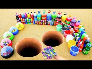 Big Mtn Dew, Coca Cola, Fanta, Monster, 7up, Schweppes vs Mentos Underground Double Reaction!