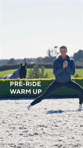 Just like your horse, you ride better when your body is warmed up and moving freely. A few simple hip and spine mobility drills before you mount can: ✅ Release stiffness in your hips ✅ Free up your pelvis for a softer seat ✅ Improve spinal mobility Try these before your next ride: 1️⃣ Slide lateral squat 2️⃣ Wide leg thoracic rotation 3️⃣ Runners lunge to hamstring 4️⃣Deep squat to hamstring 5️⃣Deep squat and reach It only takes a few minutes, but the difference in the saddle is huge. That’s exa