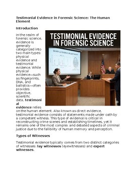 Testimonial Evidence in Forensic Science Worksheet Classwork, Homework