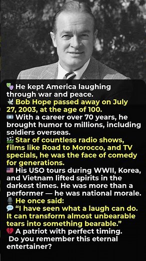 He kept America laughing through war and peace. R.I.P. Bob Hope