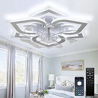 CLAIRDAI 21.8'' Flower Ceiling Fans with Lights Modern Low Profile Ceiling Fan Dimmable Fandelier Flush Mount Ceiling Fans with Remote LED Flower Fan for Bedroom Living Room