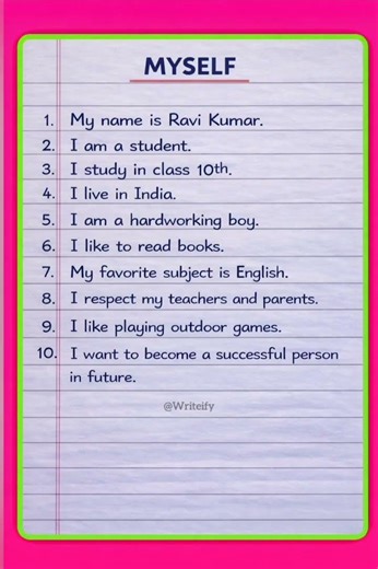 10 lines on My Self in english / self Introduction in english/ 10 lines self introduction