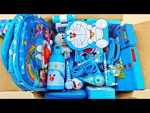 Unboxing Doraemon Stationery & toy collection, doraemon pencil box, school bag, coin bank, sharpener