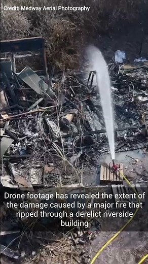 Drone footage shows damage caused by major riverside building blaze