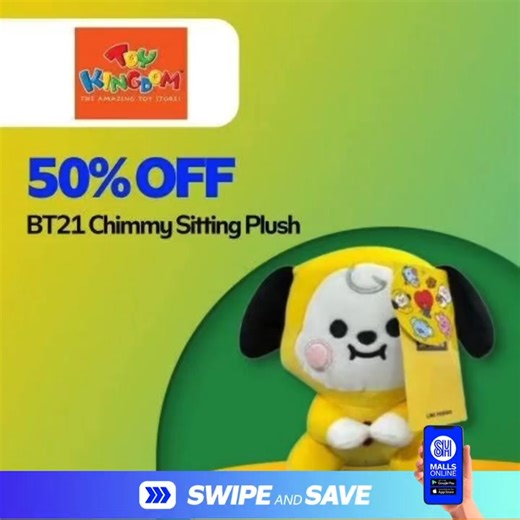 Easy, cuddly, and oh-so-Chimmy! Get 50% off on the BT21 Chimmy Sitting Plush at Toy Kingdom when you redeem a coupon today. Swipe now to score this for just P150. Download the SM Malls OnDownload the SM Malls Online app, grab your coupon and swipe-instore to redeem! Get your coupon here: https://smmallsonline.onelink.me/JfgG?af_dp=smshopperapp://&pid=smonline&af_og_title=50% off on BT21 Chimmy Sitting Plush&af_og_description=Toy Kingdom&af_og_image=https://media.smop.asia/__sized__/coupons/MAIN_