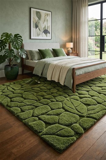 3D Moss Green Pebbles Area Rug, Textured Handmade Wool Carpet for a Nature Inspired Living Room - Etsy