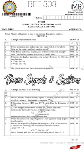 Signal System | BEE 303 | AKTU 2nd Year 2024-25 | #signalsystem #basicsignalsandsystems #aktuexam