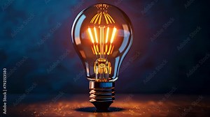 Illuminated light bulb with bokeh background; symbolizes ideas, innovation, and creativity.