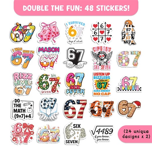 67 Stickers Pack, Six Seven Sticker Set, Funny Number Stickers, Waterproof Vinyl Stickers, Back to School Stickers, Gift for Students - Etsy