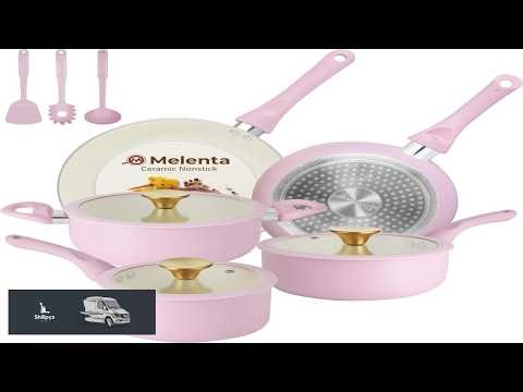 Pots and Pans Set Non Stick Pink Ceramic Cookware Set 11 Piece Induction