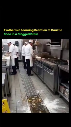 @ScienceMentor.io on Instagram: "This video demonstrates an AI-generated simulation of caustic soda (sodium hydroxide) reacting with a drain clog composed of grease and organic debris. The footage illustrates the exothermic foaming reaction and saponification process through which sodium hydroxide breaks down fats, hair, and other organic matter. While chemically effective, caustic soda poses significant safety and environmental risks, including severe skin burns, damage to aluminum plumbing, an