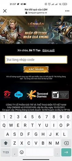 Cách nhập code liên quân #giftcodelienquan
