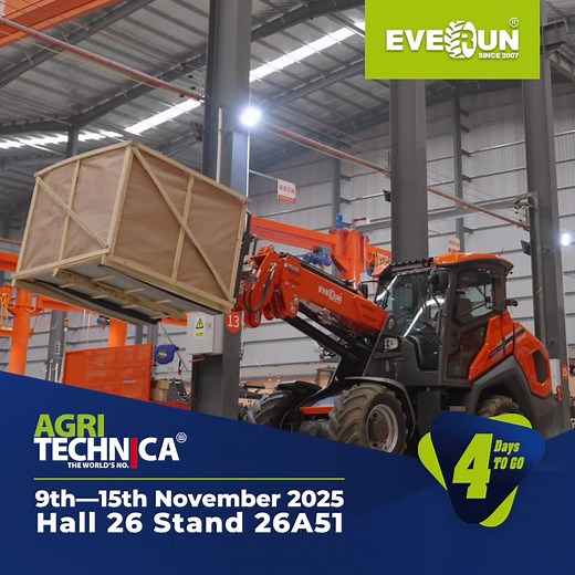 ⏳ 4 Days to AGRITECHNICA 2025 🔥 ERW2640T Telescopic Wheel Loader First Show ✅ Engine: Euro V & EPA Tier 4F ✅ European brand hydrostatic system ✅ Loading capacity: 2.6Tton, lifting height: 4m ✅ Machine net weight: 4.4ton ✅ Differencial Lock ✅ Max. Driving speed: 36km/h 📍 See it live at Hall 26, Stand A51 – Hannover, Nov 9-15 #Everun #AGRICITECHNICA2025 #WheelLoader #StageV #loaders | Everun Machinery