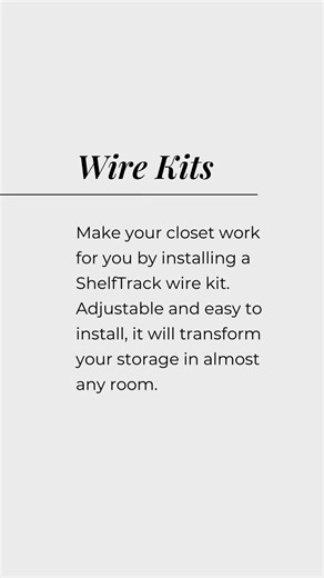 The ShelfTrack wire kit is so adjustable, it belongs in every closet! The best part is…you can install it yourself 😉 Order your kit and start organizing! https://www.homebyames.com/en-us/ho/closetmaid/closets-accessories/wire-shelving-accessories/wire-kits-prepacks/wire-kits/ #ClosetMaid #ClosetOrganization #HomeDIY #HomeOrganization | ClosetMaid