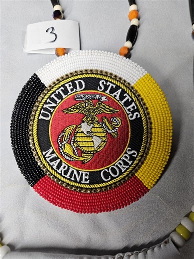 Native American Beaded Marine Medallion Necklace: Buffalo Bone Medicine Wheel - Etsy