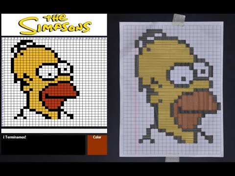 Tutorial paso a paso de PixelArt de Homero Simpson en papel cuadriculado