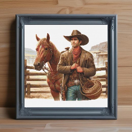 Cowboy and Horse Cross Stitch Pattern, Western Embroidery (PDF Download) - Etsy