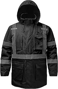 SKSAFETY High Visibility Reflective Jackets for Men, Waterproof Class 3 Safety Jacket with Pockets, Hi Vis Orange Coats with Black Bottom, Mens Work Construction Coats for Cold Weather, Large, 1 Pack
