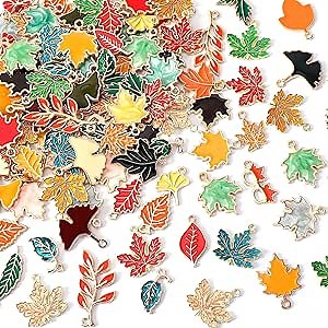 MARFOREVER Maple Leaf Charm, 120Pcs Fall Leaf Charms for Jewelry Making, Thanksgiving Day Charms Autumn Enamel Pendant for DIY Bracelet Necklace Earrings Crafts Gifts for Women Girls