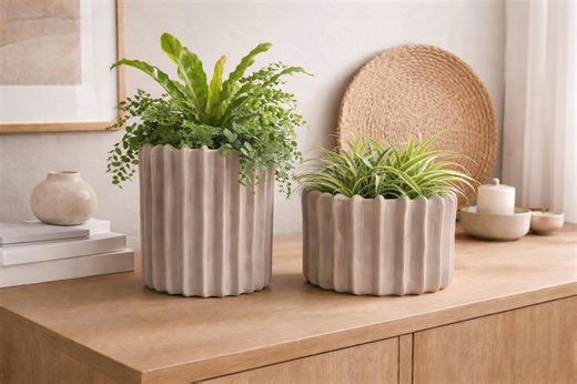 Moderner Blumentopf Taupe geriffelt, Pflanztopf aus Keramik glasiert, Übertopf Pflanzen, Wohnzimmer Deko, 3 Größen - Geschenkidee - Etsy.de