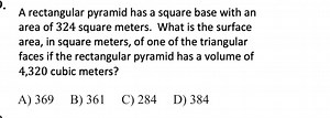 A rectangular pyramid has a square base with an area of 324 squ... | Filo