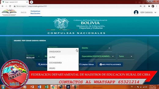 Enlace y tutorial de cómo ver las compulsas a nivel nacional Ingreso al Sistema/Planillas http://sisep.minedu.gob.bo:8083/ingreso Ver video tutorial https://www.facebook.com/104142557986565/posts/207656264301860/ Esperemos que les sirva y que tengan un descanzo reparador Atte. Prof Yery Saravia Secretario Permanente de la Federación de Maestro Rurales de Cochabamba | Profesores de Bolivia