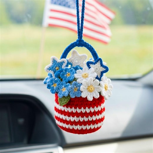 USA Flower Basket Hanging Crochet PDF Pattern - America 250th Anniversary Decoration - Patriotic Flower Basket Amigurumi Tutorial - Etsy