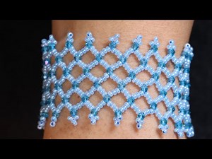 Netting bracelet with seedbeads and crytal . easy to make for beginners/beading tutorial