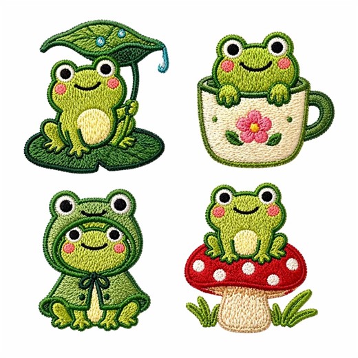 Frog Embroidery Bundle 4 Designs 5 Sizes, Cute Frog Machine Embroidery File, Kawaii Animal Set, Forest Theme (digital Download) - Etsy