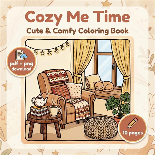 Cozy Me Time Coloring Pages | Relaxing Self Care Hygge Illustrations (PDF Download) - Etsy
