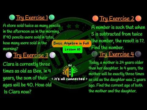 SOLUTION: Algebra Word Problems & Applications Try Exercises | Basic Algebra in Full (Lesson 10)