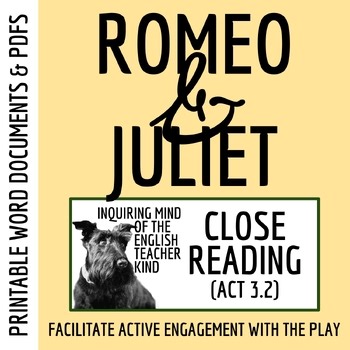 Romeo & Juliet Act 3 Scene 2 Analysis Worksheet and Key | Shakespeare Activity