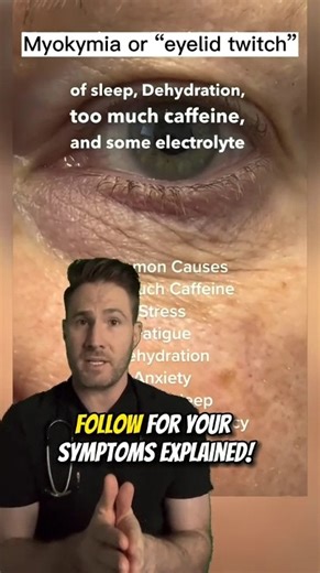123K views · 1.4K reactions | Eyelid twitching (myokymia) affects only the eyelid. This type of twitch or spasm is very common and happens to most people at one time or another. It can involve either the upper or lower lid, but usually only one eye at a time. The eye twitching can range from barely noticeable to bothersome. #myokymia #myokemia #eyetwitch #eyelidtwitch #emergencymedicine | Doctor Joe | Facebook