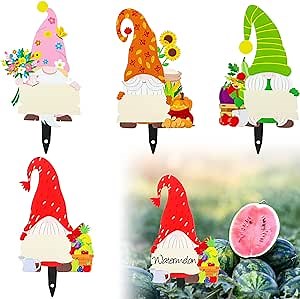Juexica 4 Pcs Steel Metal Garden Gnome Plant Markers Weatherproof Garden Label Stakes 12.2 Inch Garden Name Stakes Plants Herb Gnome Decoration for Plants Outdoor Yard Christmas Gardening Gift