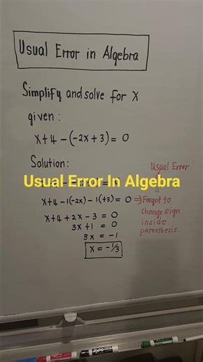 Usual Error In Algebra ‪@ProfDavidJDelosReyes‬ #usualerror #algebra