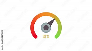 Score bar 0 100% level decrease. Indicator scale level. Colorful Info-graphic rating speedometer.