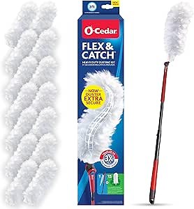 O-Cedar Flex & Catch Heavy Duty Dusting Kit with 15 Disposable Duster Refills | New & Improved Model | Extendable 3 Ft Handle with Stay-On Duster Hook | Traps 3X More Dust Than Feather Dusters