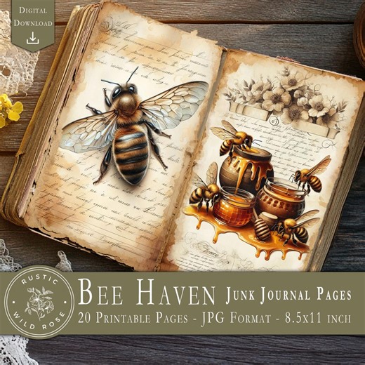 Bee Haven Junk Journal Pages – Printable Vintage Honey Bee Paper – Floral Cottagecore Digital Download for Crafts - Etsy