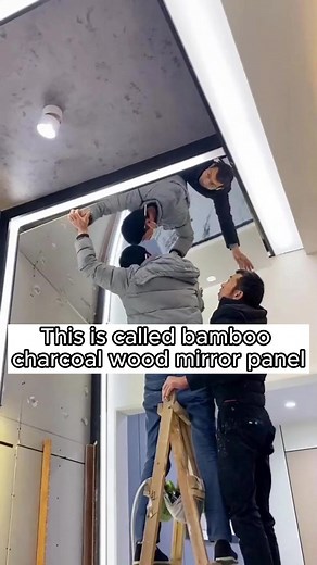 This is called bamboo charcoal wood mirror panel. #interiordesign #wallpanelling #backdropdecoration #walldecor #homedecorideas #wallboard #wallboards #wallpaper #decorationdesign #decorationboards #decoration_ideas #walldecoration #decoration #decor #deco #wallpanelling #homeimprovement #renovation | Harmercoverings