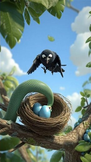 🐍SNAKE BITES A EGGS🥚 #3DAnimation#CartoonStory#CrowAndSnake#AnimalStory#KidsShorts#PixarStyle#3DArt