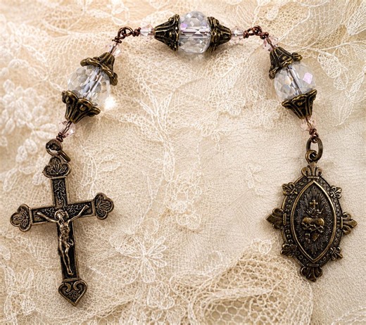 Sacred Heart Fleur De Lis Chaplet | Swarovski Crystal, Solid Bronze, Handmade Devotional - Etsy