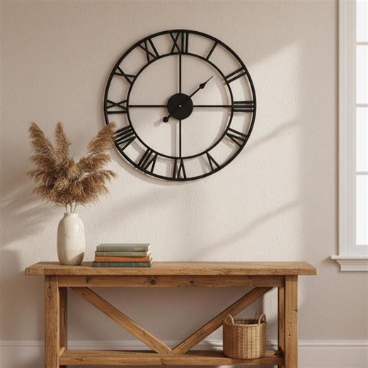 Large Roman Numeral Metal Wall Clock | Industrial Farmhouse Living Room Decor - Etsy