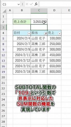 Excel【1分】表示されている行のみを集計！