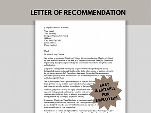 Professional Letter of Recommendation, Employers & HR, Editable Easy to Use, Job Referral, Immediate Download, Reference Letter - Etsy