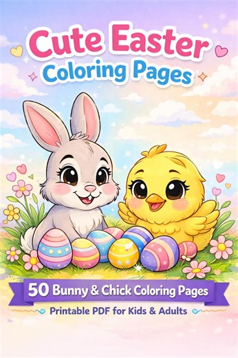 Easter Bunny Chick Coloring Pages – 50 Printable Spring PDF - Etsy