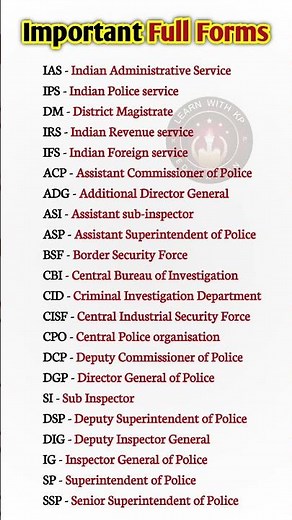 Important Full Form | Full Forms | IAS | IPS | SP | DGP | CID | CBI #fullform #shorts