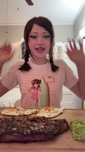 Steak, eggs, and avocado mukbang with green sauce 😍.. question.. would you buy my merch? 😏 made by my sis! #fyp #mukbang #viralvideo #asmr #fypシ