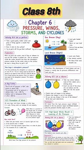 class 8th science chapter 6 pressure winds storms & cyclone easy explanation notes 📝📌