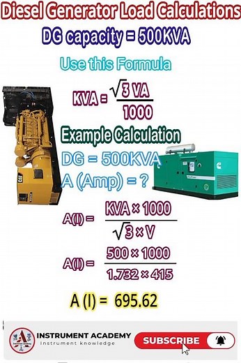 Diesel Generator Load Calculations | how to convert Amperes from KVA #InstrumentAcademy